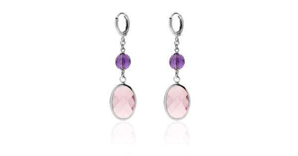 UNOAERRE Orecchini lunghi con pietra rosa e perla viola Jaipur