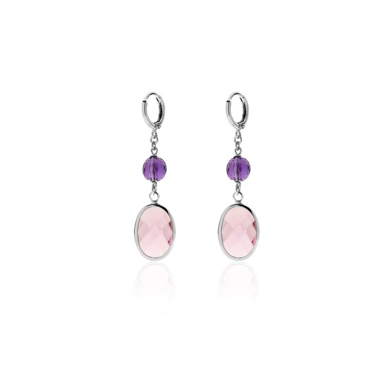 UNOAERRE Orecchini lunghi con pietra rosa e perla viola Jaipur