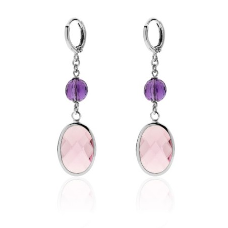 UNOAERRE Orecchini lunghi con pietra rosa e perla viola Jaipur