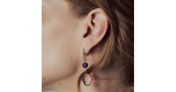 UNOAERRE Orecchini lunghi con pietra rosa e perla viola Jaipur