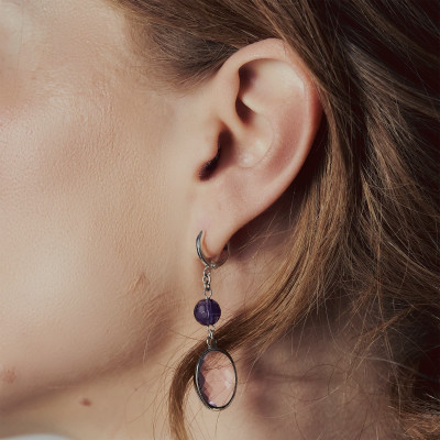 UNOAERRE Orecchini lunghi con pietra rosa e perla viola Jaipur
