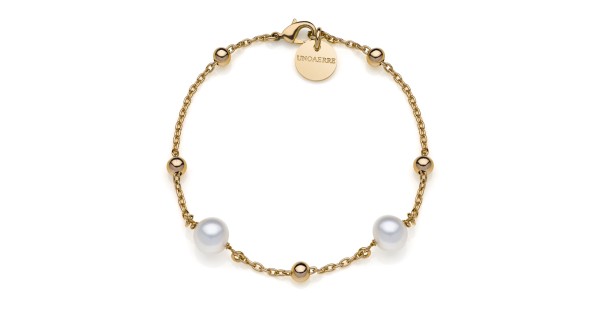 UNOAERRE Bracciale in bronzo dorato e perle naturali