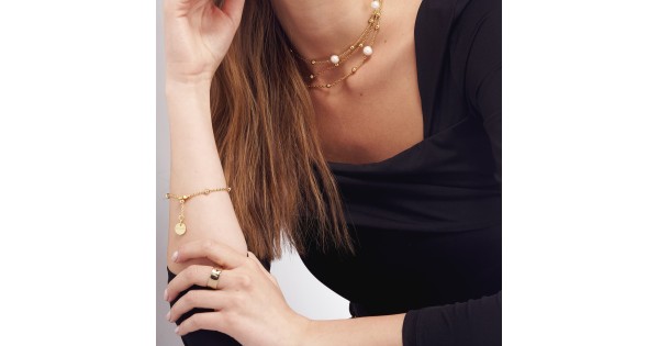 UNOAERRE Bracciale in bronzo dorato e perle naturali