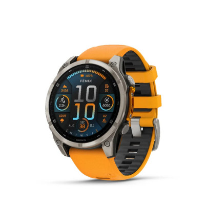 GARMIN fēnix® 8 - 47 mm, AMOLED Sapphire, Titanium con cinturino in silicone Spark Orange/grafite