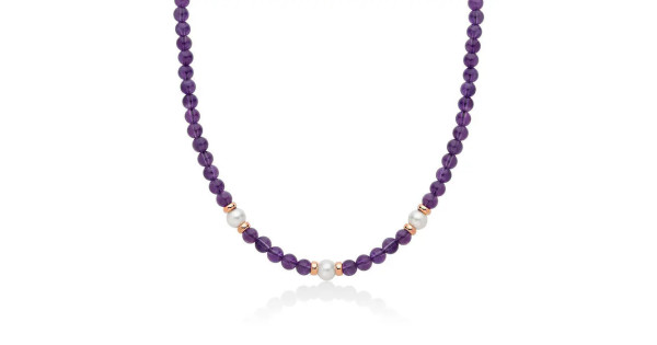 Miluna COLLANA In Argento Perle e Ametista