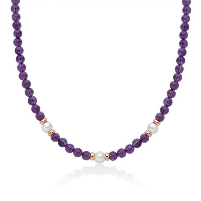 Miluna COLLANA In Argento Perle e Ametista