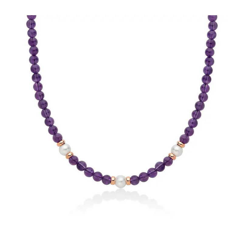 Miluna COLLANA In Argento Perle e Ametista