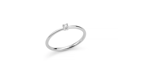 Solitario con diamante a griffe regolari in oro bianco 375