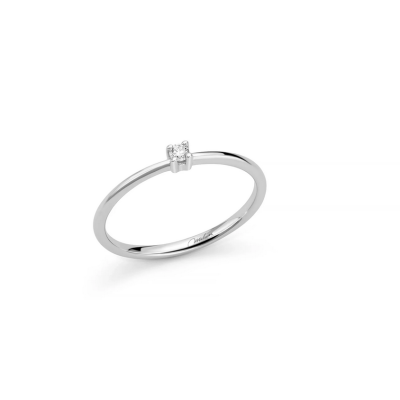 Solitario con diamante a griffe regolari in oro bianco 375