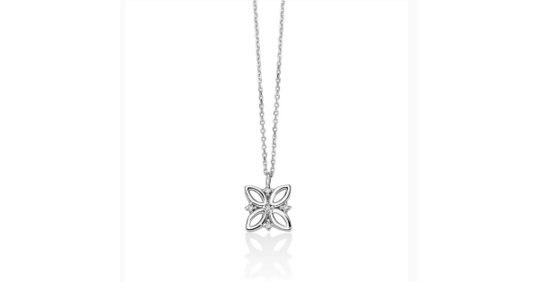 MILUNA COLLANA DONNA A FIORE CON ORO BIANCO 375 E DIAMANTI