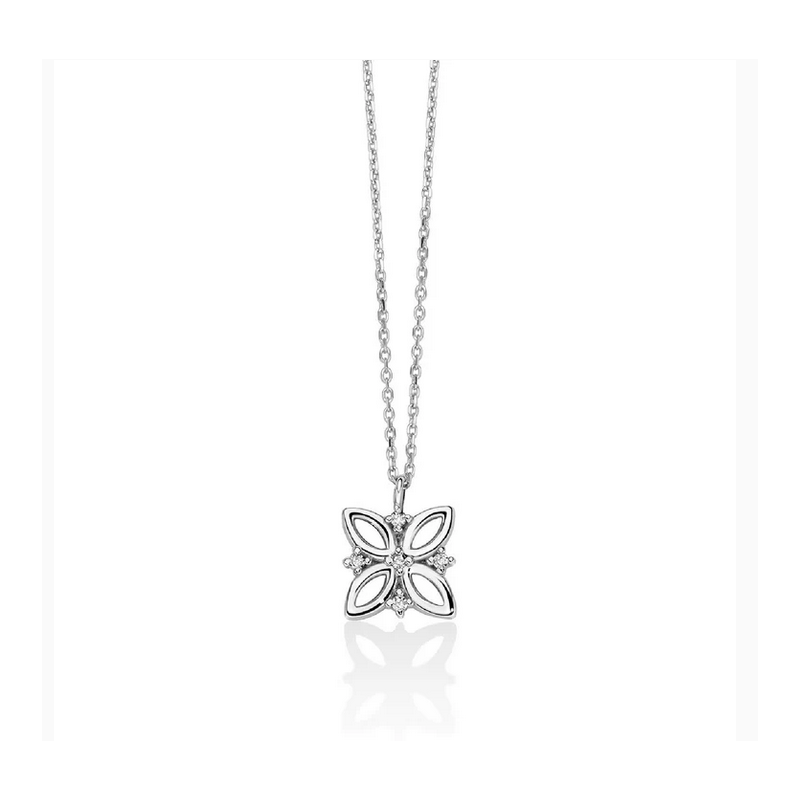 MILUNA COLLANA DONNA A FIORE CON ORO BIANCO 375 E DIAMANTI
